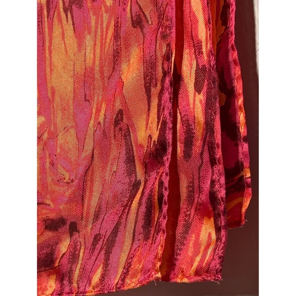 Vibrant Floral Silk Scarf Women Pink Orange Purple‎ Abstract Border